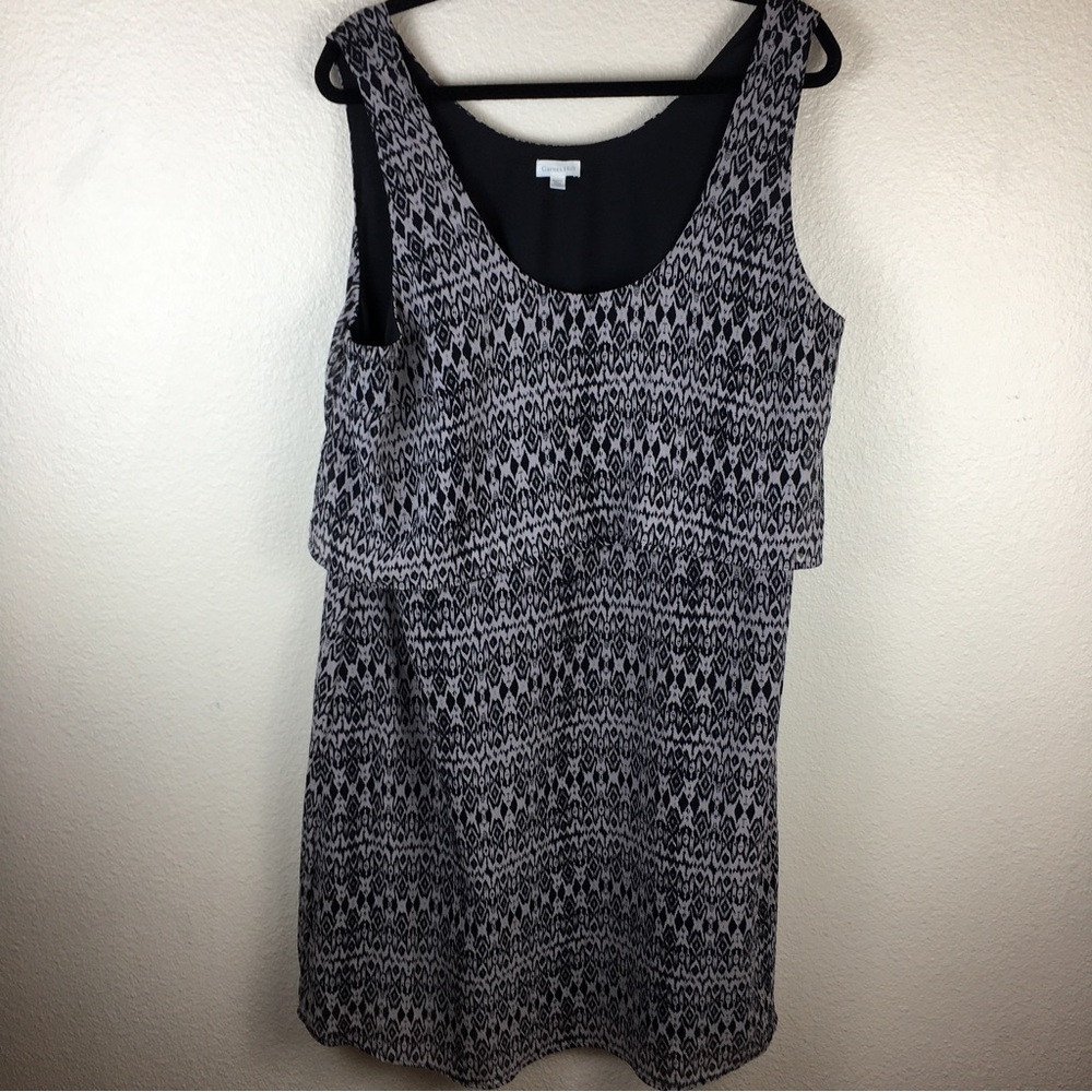 Garnet Hill Women's Silk Sleeveless Black Taupe Print Mini Dress Size 16